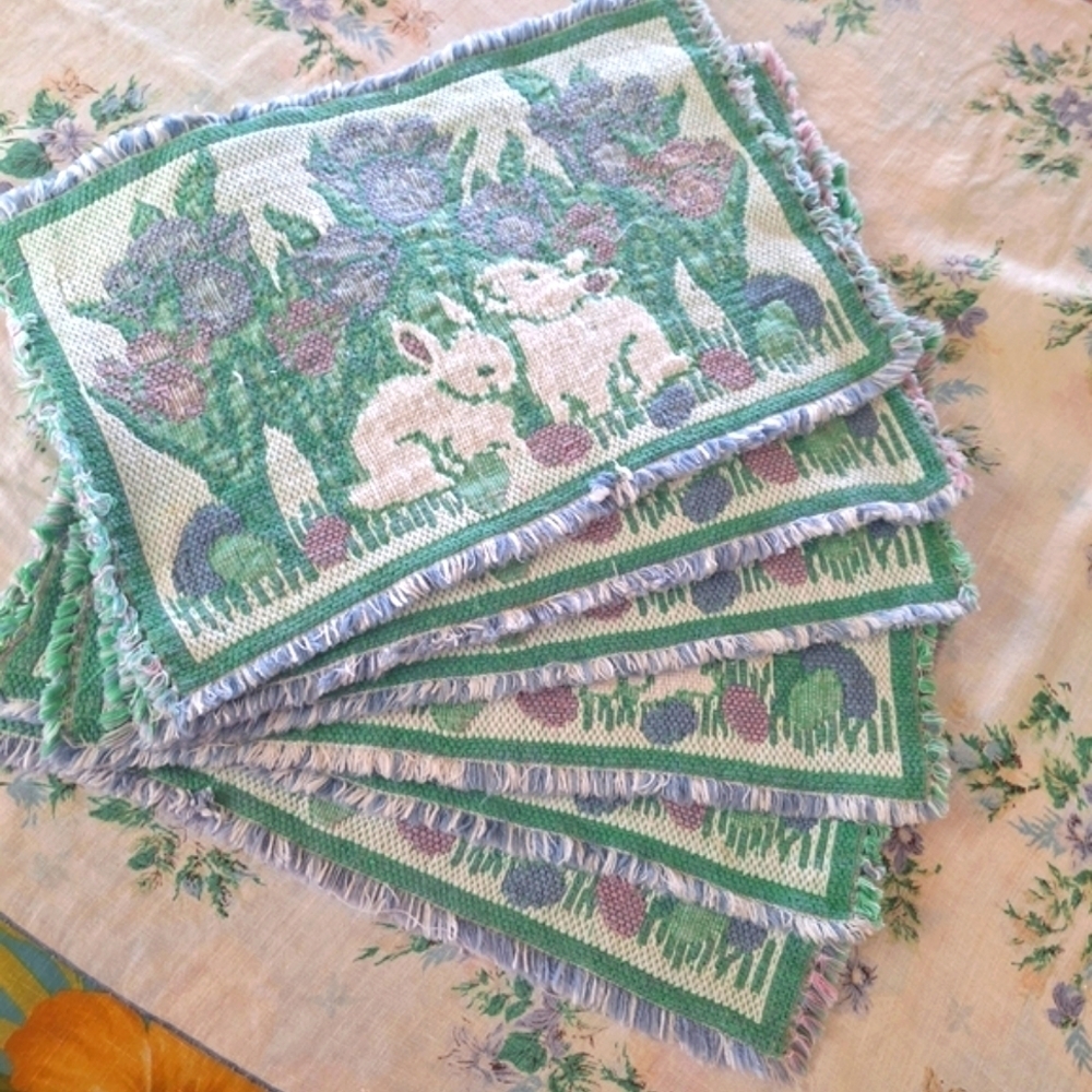 Charming Bunny and Floral Tapestry Placemats
